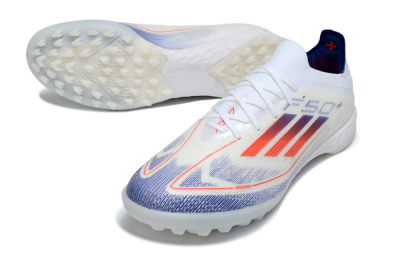 Unisex Adidas F50 Elite TF Artificial Turf Low-Tops Football Shoes - White/Electric Orange/Deep Blue