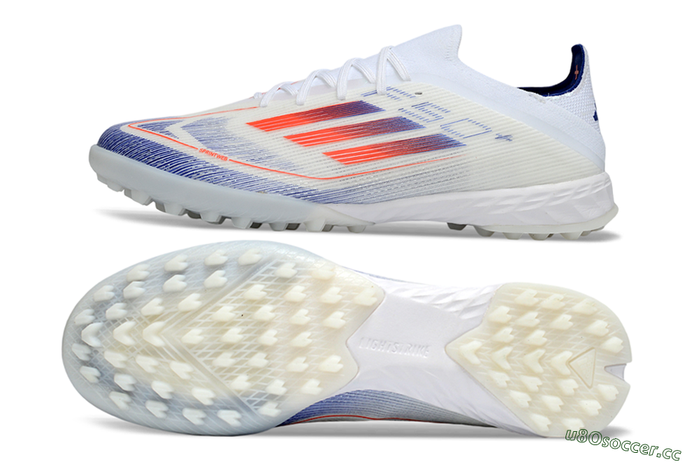 Unisex Adidas F50 Elite TF Artificial Turf Low-Tops Football Shoes - White/Electric Orange/Deep Blue 1
