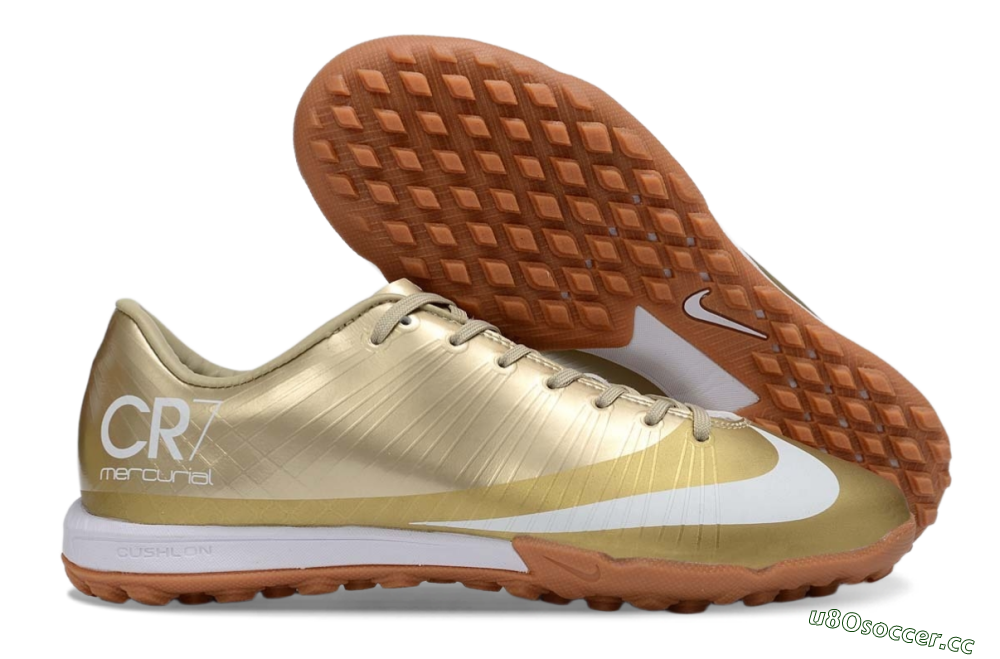 Men's Nike Air Zoom Mercurial Vapor 16 Elite TF Artificial Turf Low-Tops Football Shoes - Gold/Champagne Gold/Peach Orange 2