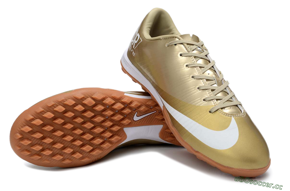 Men's Nike Air Zoom Mercurial Vapor 16 Elite TF Artificial Turf Low-Tops Football Shoes - Gold/Champagne Gold/Peach Orange 3