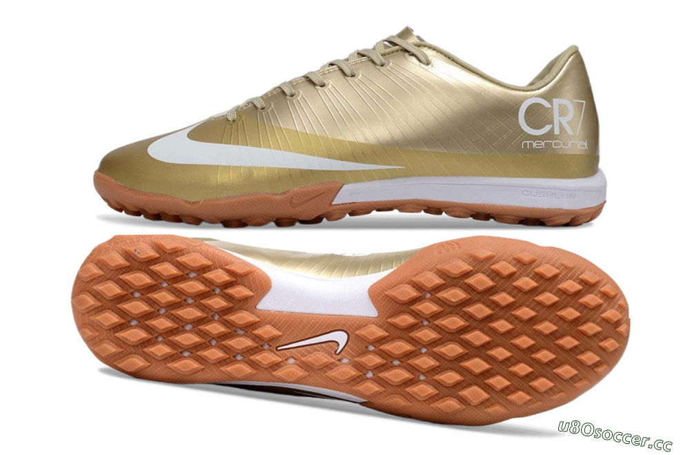 Men's Nike Air Zoom Mercurial Vapor 16 Elite TF Artificial Turf Low-Tops Football Shoes - Gold/Champagne Gold/Peach Orange 1