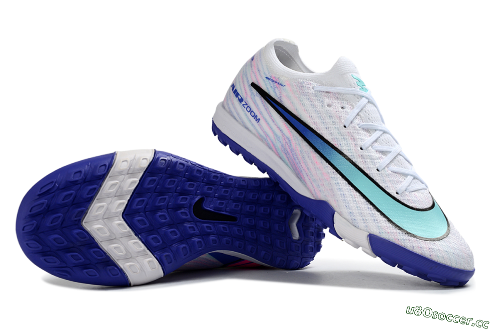 Unisex Nike Air Zoom Mercurial Vapor 16 Elite TF Artificial Turf Low-Tops Football Shoes - White/Aqua Blue/Deep Purple 1
