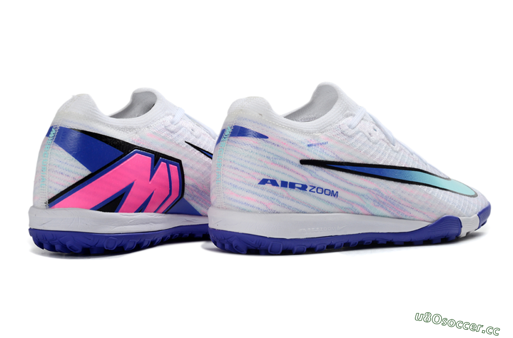 Unisex Nike Air Zoom Mercurial Vapor 16 Elite TF Artificial Turf Low-Tops Football Shoes - White/Aqua Blue/Deep Purple 6