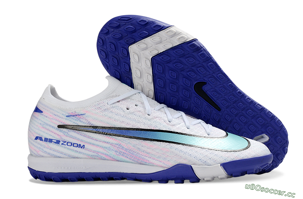 Unisex Nike Air Zoom Mercurial Vapor 16 Elite TF Artificial Turf Low-Tops Football Shoes - White/Aqua Blue/Deep Purple 2