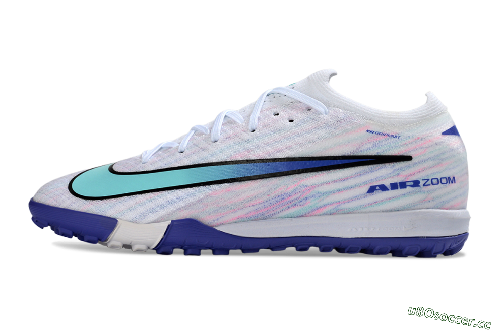 Unisex Nike Air Zoom Mercurial Vapor 16 Elite TF Artificial Turf Low-Tops Football Shoes - White/Aqua Blue/Deep Purple 0