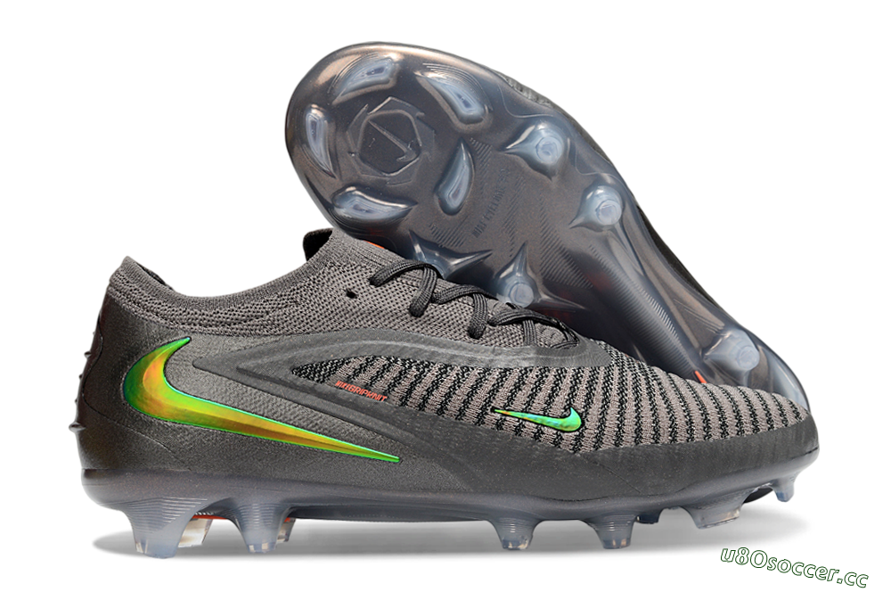 Unisex Nike Phantom 6 Elite Low FG Firm Ground Low-Tops Football Boots - Gray/Emerald Green/Neon Orange 2