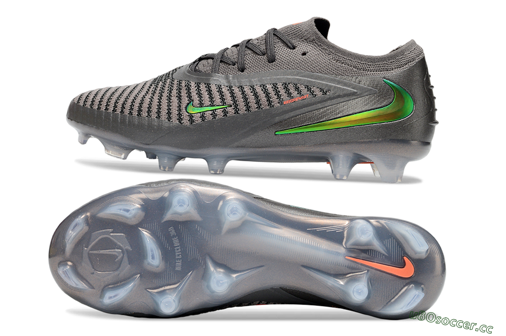 Unisex Nike Phantom 6 Elite Low FG Firm Ground Low-Tops Football Boots - Gray/Emerald Green/Neon Orange 1