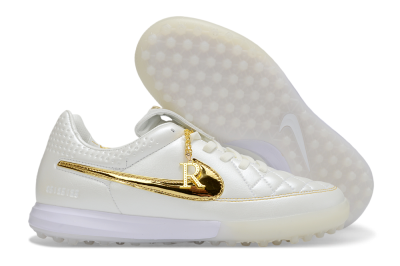 Men's Nike Tiempo Legend SE TF Artificial Turf Low-Tops Football Shoes - White/Golden Accent/Classic Style