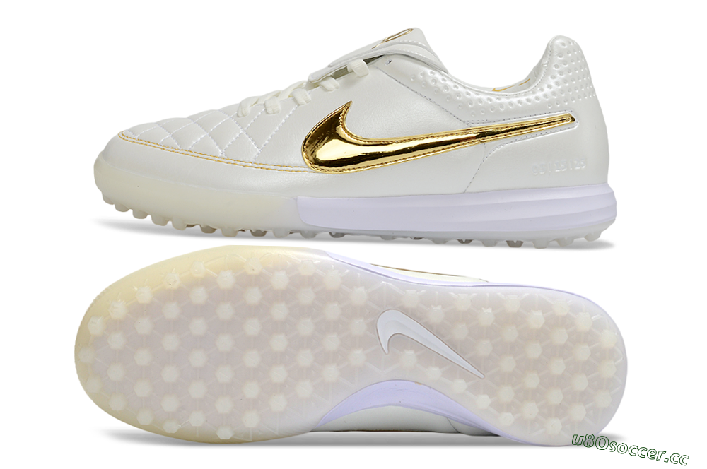 Men's Nike Tiempo Legend SE TF Artificial Turf Low-Tops Football Shoes - White/Golden Accent/Classic Style 1