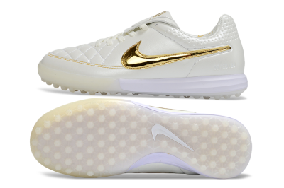 Men's Nike Tiempo Legend SE TF Artificial Turf Low-Tops Football Shoes - White/Golden Accent/Classic Style