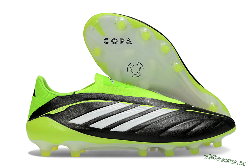 Men's Adidas Copa Pure 4 Elite Laceless FG Firm Ground Low-Tops Football Boots - Black/Neon Green/White 2