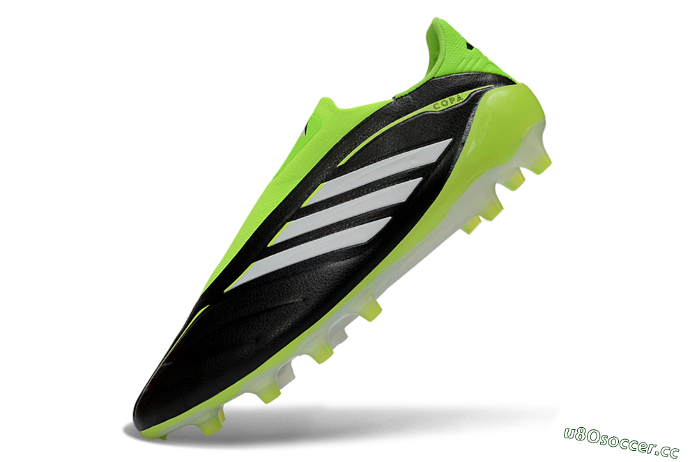 Men's Adidas Copa Pure 4 Elite Laceless FG Firm Ground Low-Tops Football Boots - Black/Neon Green/White 5