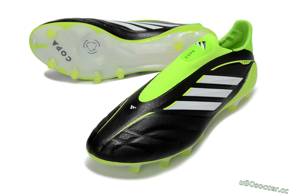 Men's Adidas Copa Pure 4 Elite Laceless FG Firm Ground Low-Tops Football Boots - Black/Neon Green/White 3