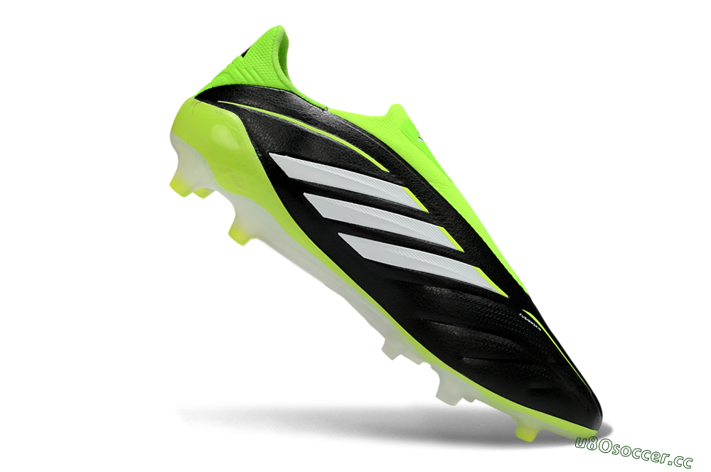 Men's Adidas Copa Pure 4 Elite Laceless FG Firm Ground Low-Tops Football Boots - Black/Neon Green/White 4