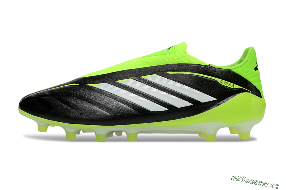 Men's Adidas Copa Pure 4 Elite Laceless FG Firm Ground Low-Tops Football Boots - Black/Neon Green/White 0