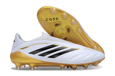 Men's Adidas Copa Pure 4 Elite Laceless FG Firm Ground Low-Tops Football Boots - White/Black/Gold