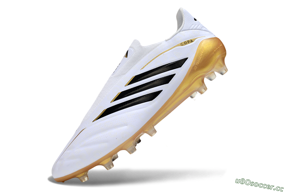 Men's Adidas Copa Pure 4 Elite Laceless FG Firm Ground Low-Tops Football Boots - White/Black/Gold 5