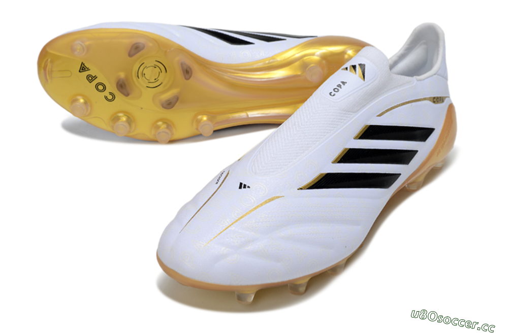 Men's Adidas Copa Pure 4 Elite Laceless FG Firm Ground Low-Tops Football Boots - White/Black/Gold 3