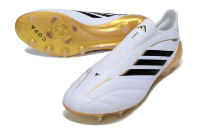 Men's Adidas Copa Pure 4 Elite Laceless FG Firm Ground Low-Tops Football Boots - White/Black/Gold