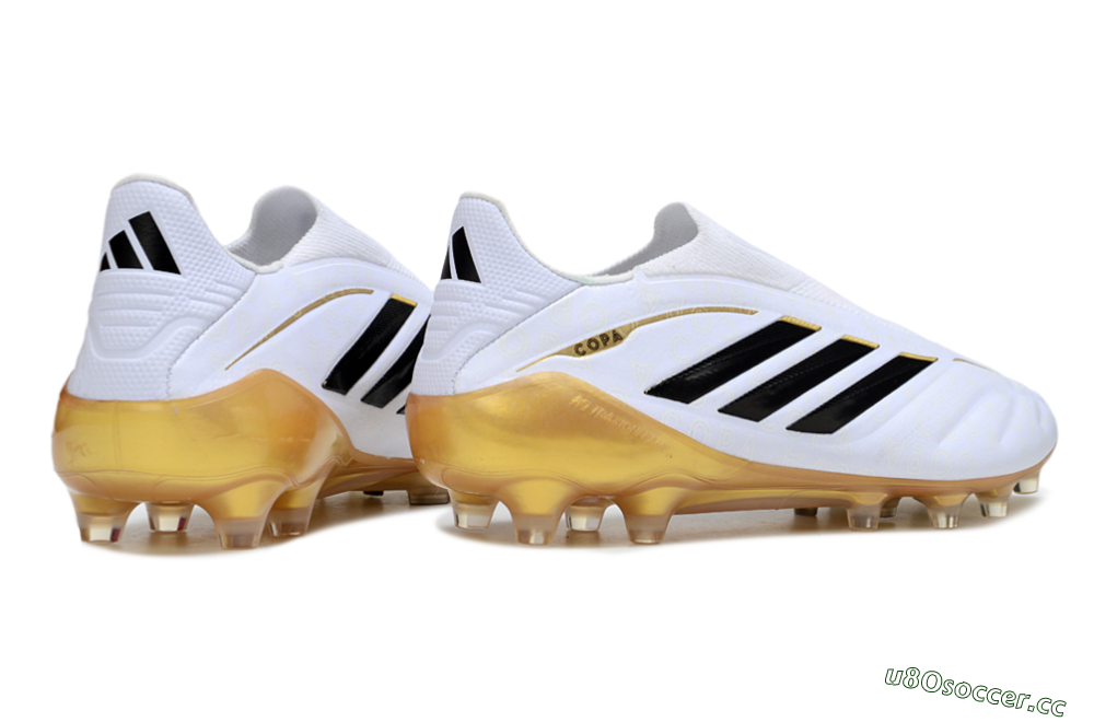 Men's Adidas Copa Pure 4 Elite Laceless FG Firm Ground Low-Tops Football Boots - White/Black/Gold 6