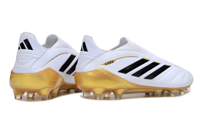 Men's Adidas Copa Pure 4 Elite Laceless FG Firm Ground Low-Tops Football Boots - White/Black/Gold