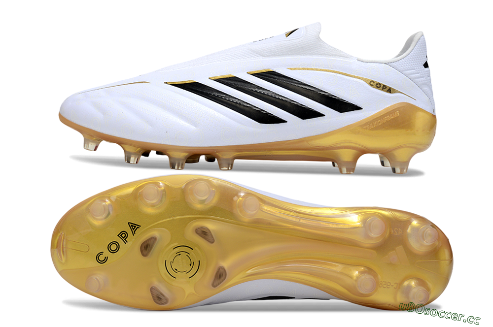 Men's Adidas Copa Pure 4 Elite Laceless FG Firm Ground Low-Tops Football Boots - White/Black/Gold 1