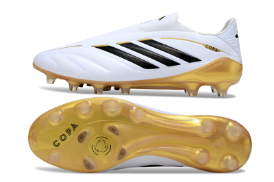 Men's Adidas Copa Pure 4 Elite Laceless FG Firm Ground Low-Tops Football Boots - White/Black/Gold