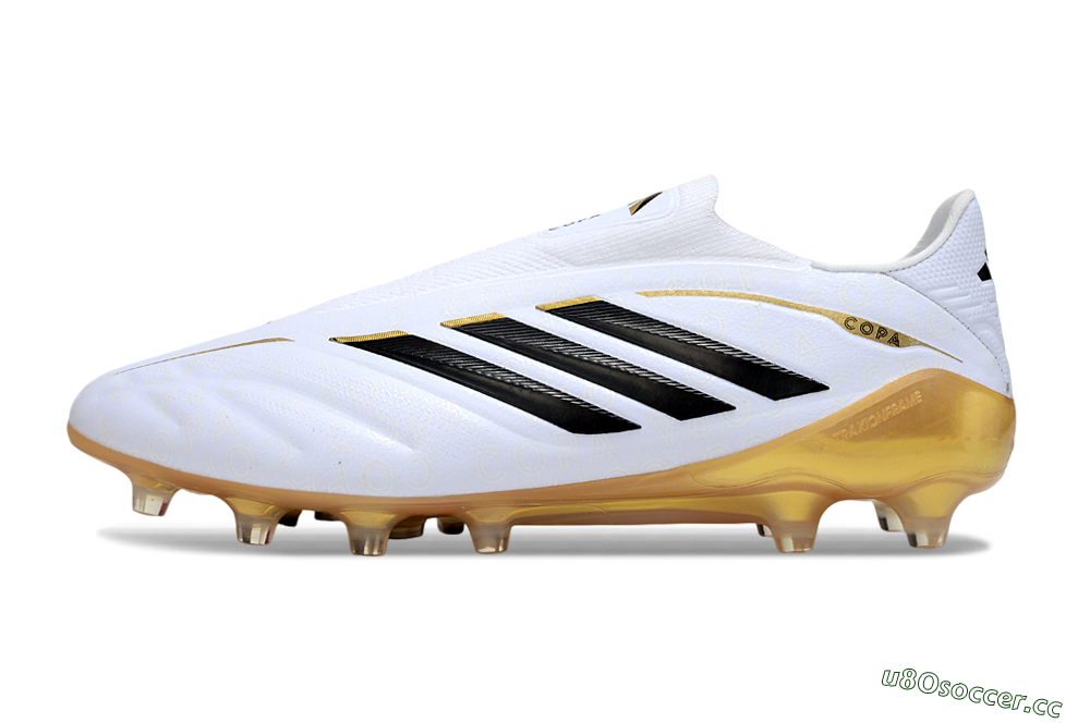 Men's Adidas Copa Pure 4 Elite Laceless FG Firm Ground Low-Tops Football Boots - White/Black/Gold 0