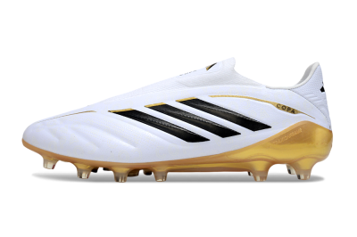 Men's Adidas Copa Pure 4 Elite Laceless FG Firm Ground Low-Tops Football Boots - White/Black/Gold