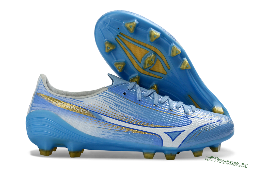 Men's Mizuno Alpha 3 FG Firm Ground Low-Tops Football Boots - Blue/Sky Blue/Gold 2