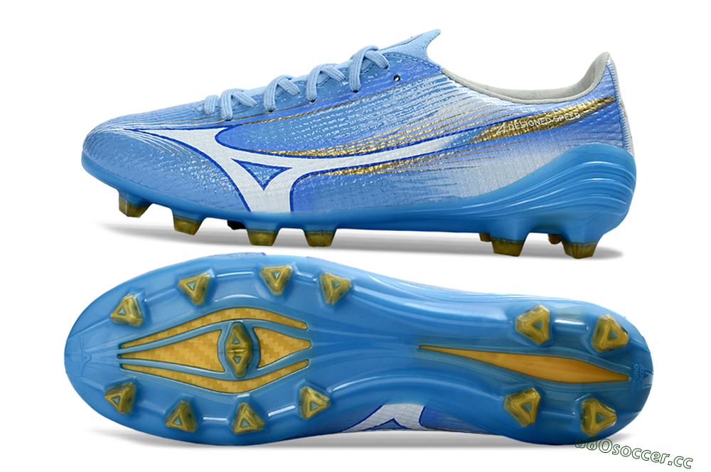 Men's Mizuno Alpha 3 FG Firm Ground Low-Tops Football Boots - Blue/Sky Blue/Gold 1
