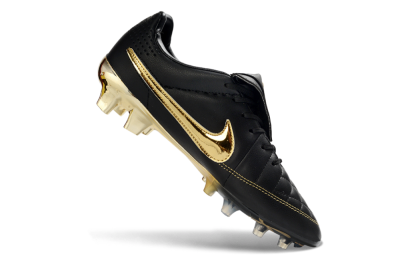 Men's Nike Tiempo Legend SE FG Firm Ground Low-Tops Football Boots - Black/Gold Accents/Black Quilted