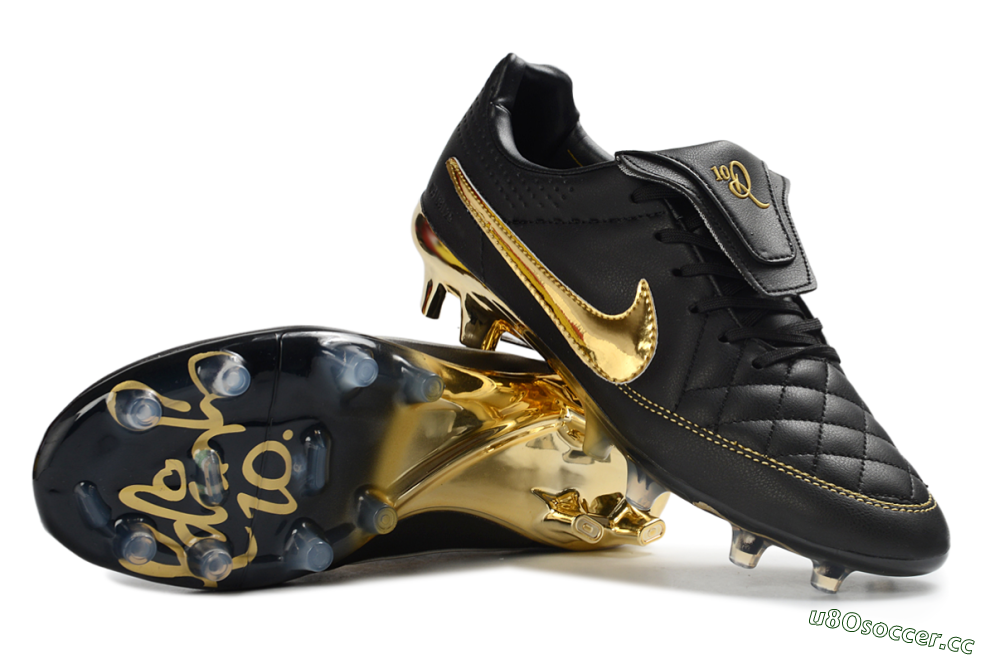 Men's Nike Tiempo Legend SE FG Firm Ground Low-Tops Football Boots - Black/Gold Accents/Black Quilted 1