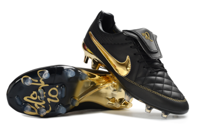 Men's Nike Tiempo Legend SE FG Firm Ground Low-Tops Football Boots - Black/Gold Accents/Black Quilted