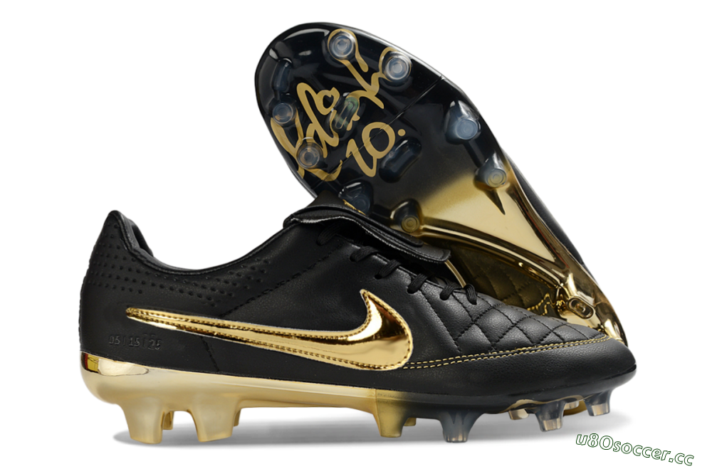 Men's Nike Tiempo Legend SE FG Firm Ground Low-Tops Football Boots - Black/Gold Accents/Black Quilted 2