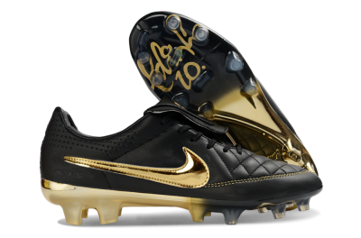 Men's Nike Tiempo Legend SE FG Firm Ground Low-Tops Football Boots - Black/Gold Accents/Black Quilted