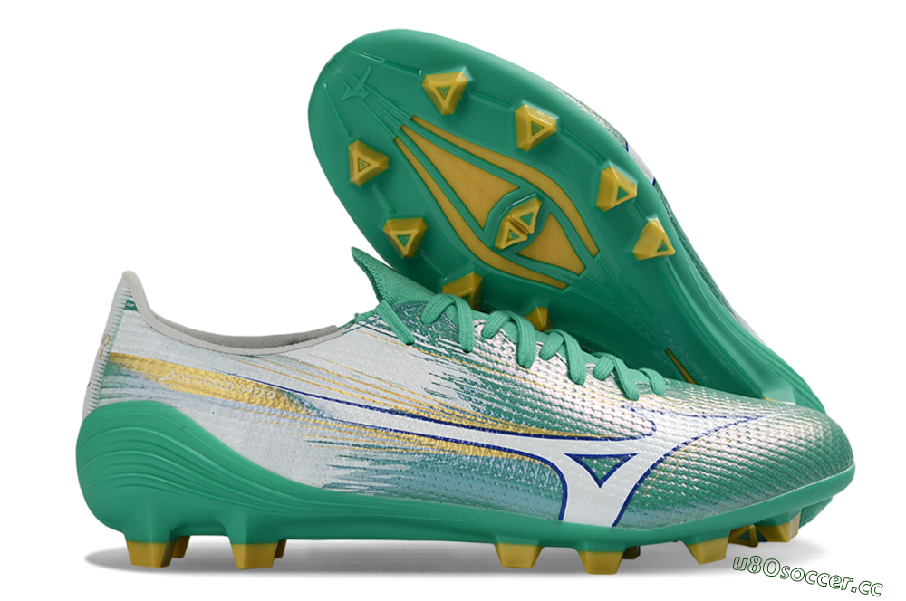 Mizuno Alpha 3 FG Firm Ground Low-Tops Football Boots - Green/Aqua Breeze/Sunny Yellow 2