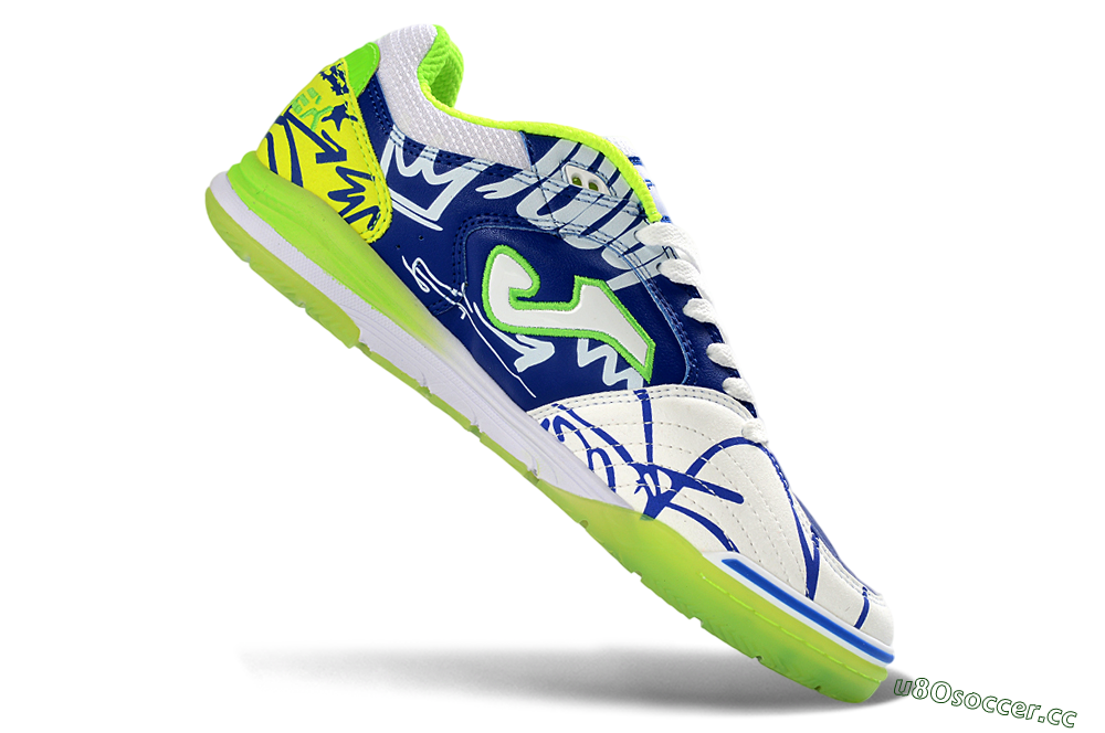 Men's Joma Top Flex IC Indoor & Futsal Low-Tops Football Shoes - Blue/Neon Green/White 4