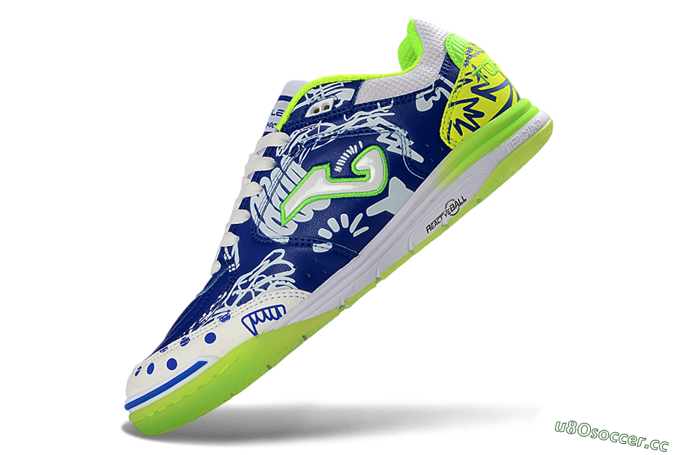Men's Joma Top Flex IC Indoor & Futsal Low-Tops Football Shoes - Blue/Neon Green/White 5