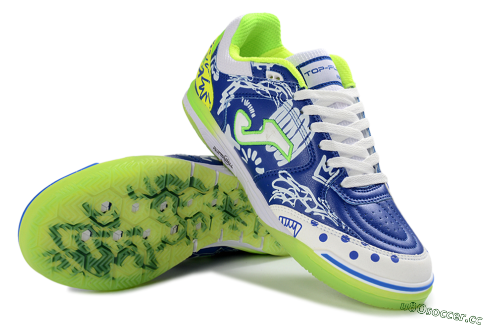 Men's Joma Top Flex IC Indoor & Futsal Low-Tops Football Shoes - Blue/Neon Green/White 3