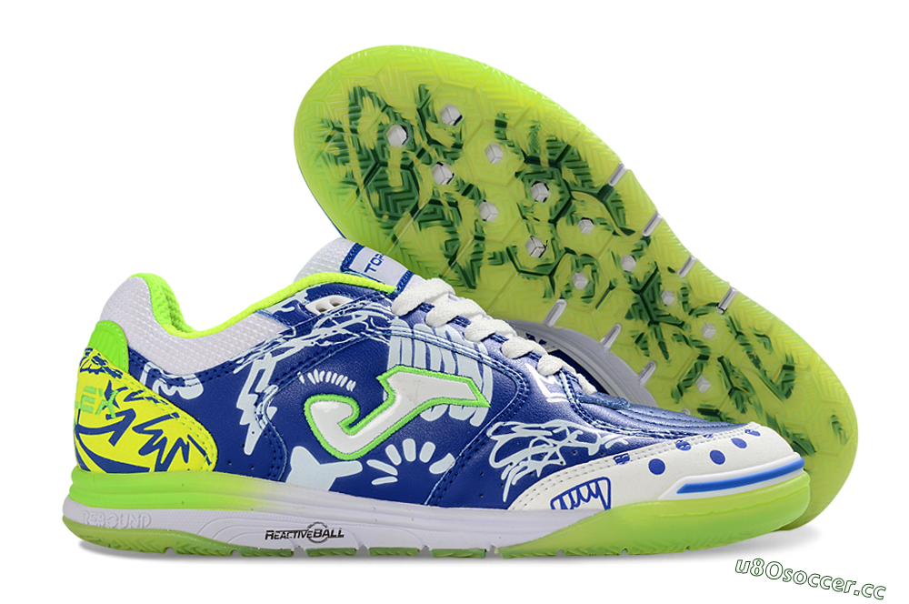 Men's Joma Top Flex IC Indoor & Futsal Low-Tops Football Shoes - Blue/Neon Green/White 2
