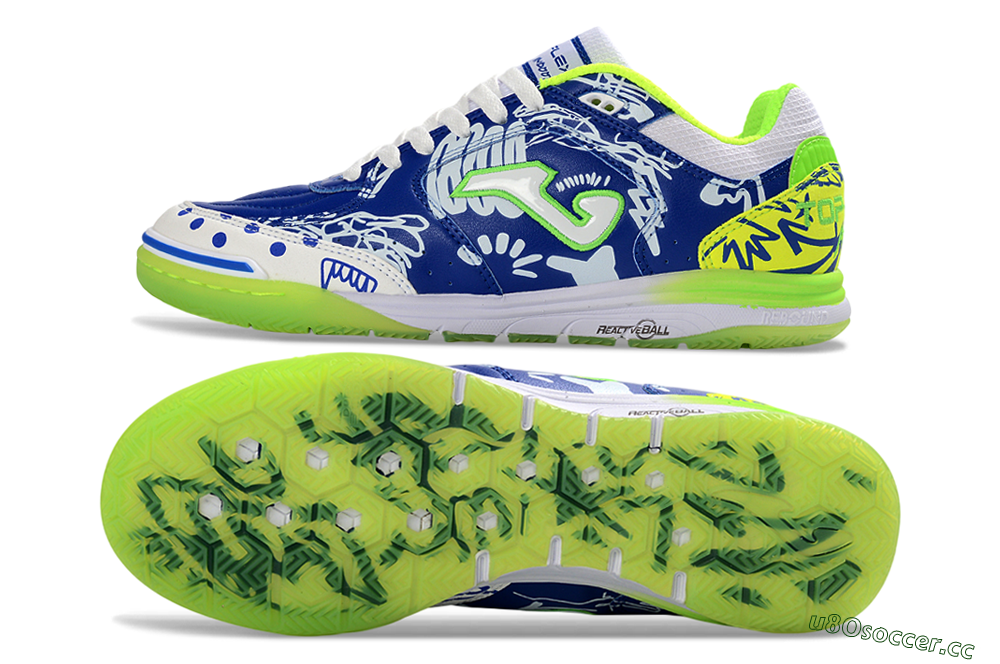 Men's Joma Top Flex IC Indoor & Futsal Low-Tops Football Shoes - Blue/Neon Green/White 1