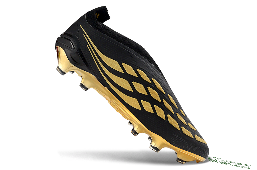 Men's Adidas Predator 26 Elite Laceless FG Firm Ground Low-Tops Football Boots - Black/Gold Accent/Black Base 4
