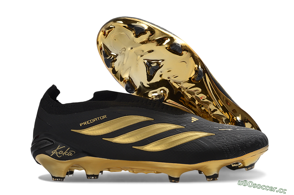 Men's Adidas Predator 26 Elite Laceless FG Firm Ground Low-Tops Football Boots - Black/Gold Accent/Black Base 2