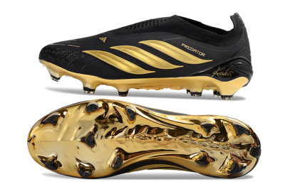 Men's Adidas Predator 26 Elite Laceless FG Firm Ground Low-Tops Football Boots - Black/Gold Accent/Black Base
