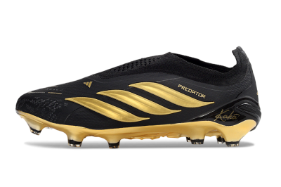 Men's Adidas Predator 26 Elite Laceless FG Firm Ground Low-Tops Football Boots - Black/Gold Accent/Black Base
