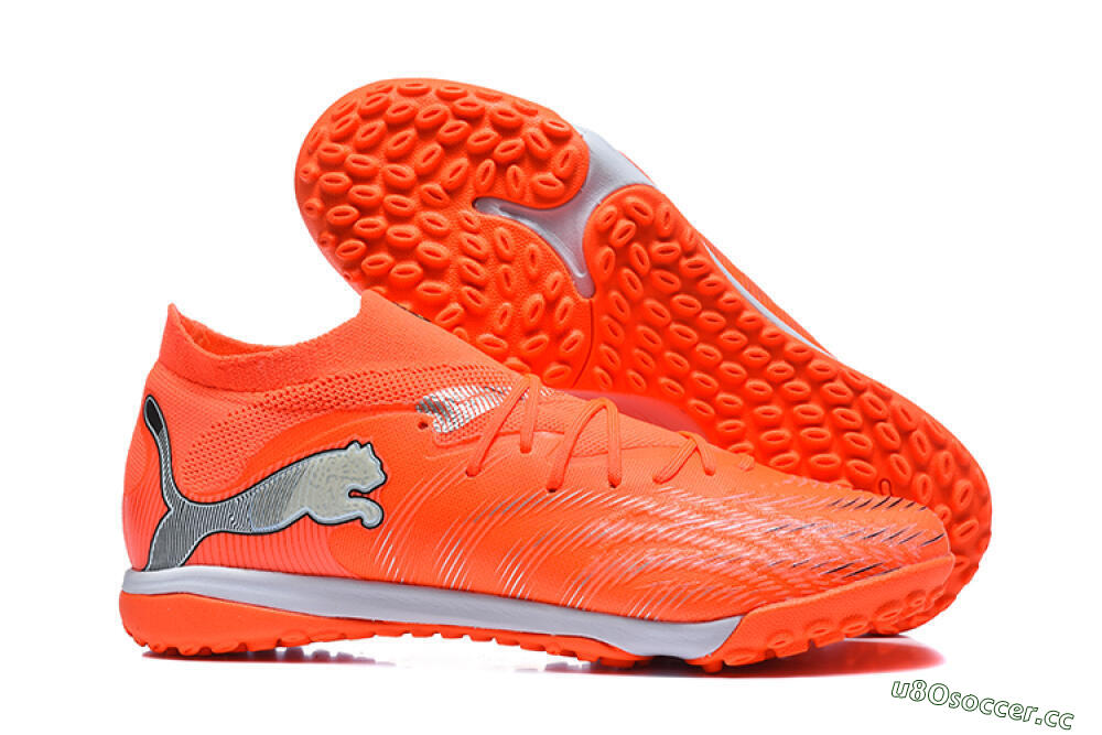 Men's Puma Future 8 Ultimate TF Artificial Turf Low-Tops Football Shoes - Orange/Electric Orange/Shadow Grey 2