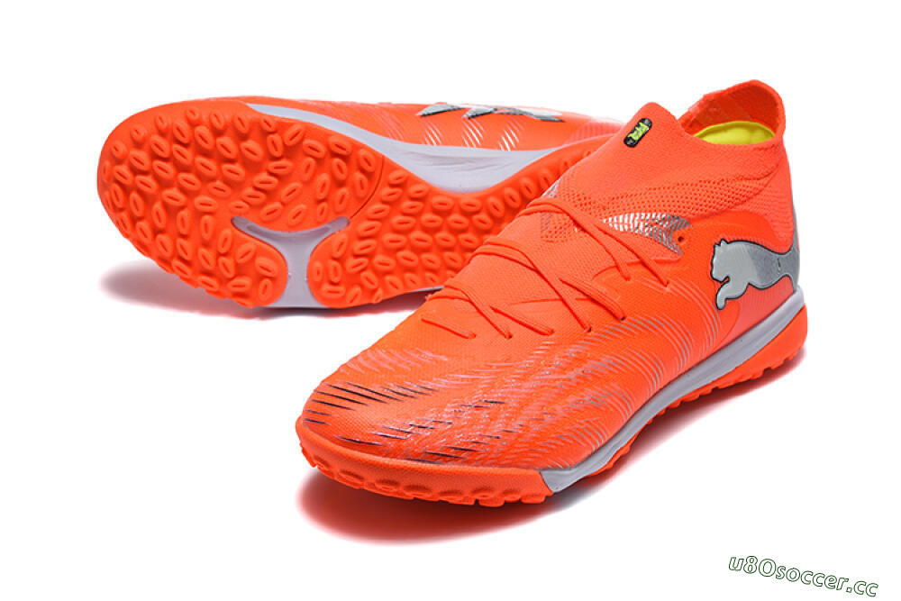 Men's Puma Future 8 Ultimate TF Artificial Turf Low-Tops Football Shoes - Orange/Electric Orange/Shadow Grey 3