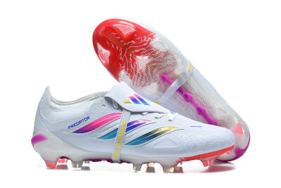 Men's Adidas Predator 26 Elite Fold-Over Tongue FG Firm Ground Low-Tops Football Boots - White/Sunset Pink/Cool Blue