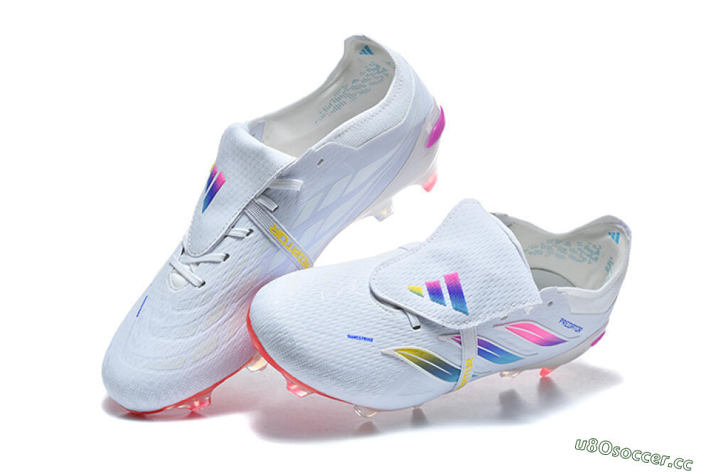 Men's Adidas Predator 26 Elite Fold-Over Tongue FG Firm Ground Low-Tops Football Boots - White/Sunset Pink/Cool Blue 6